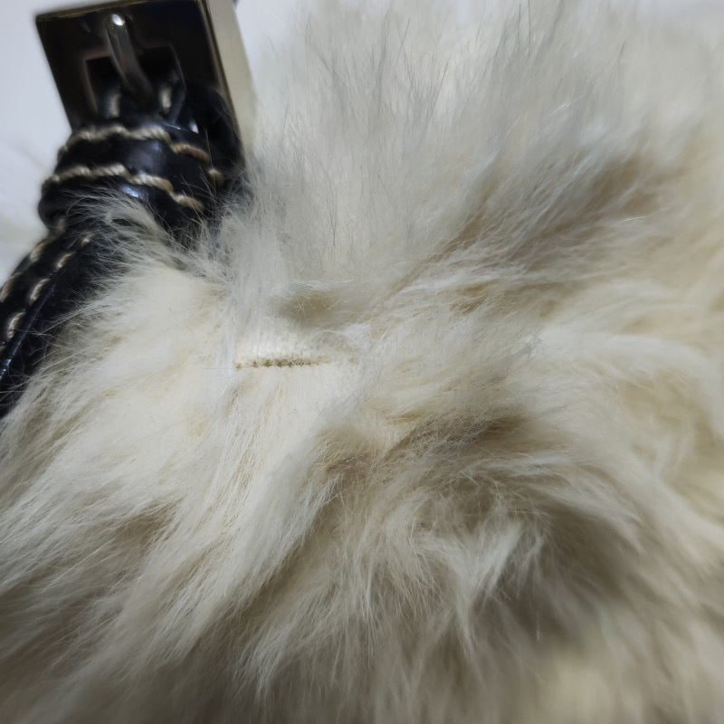 Fendi Mini Mamma Baguette White Rabbit Fur Shoulder Bag