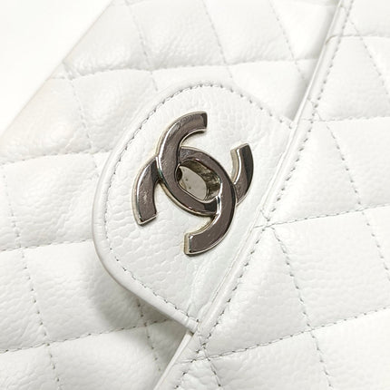 Chanel Classic Flap Medium 2008 White Caviar Leather Silver Hardware