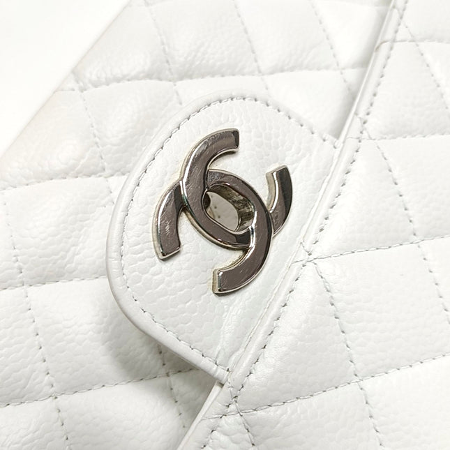 Chanel Classic Flap Medium 2008 White Caviar Leather Silver Hardware