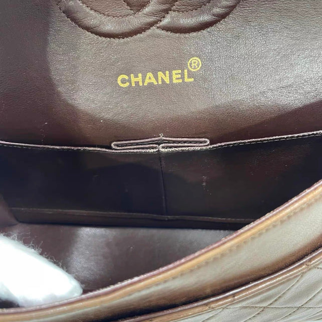 Chanel Classic Flap Rare Vintage Medium Brown Lambskin Leather 24k Gold Hardware 1989-1991