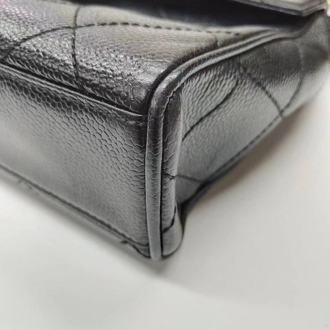 Chanel Single Flap Black Caviar Leather Vintage 24k Gold