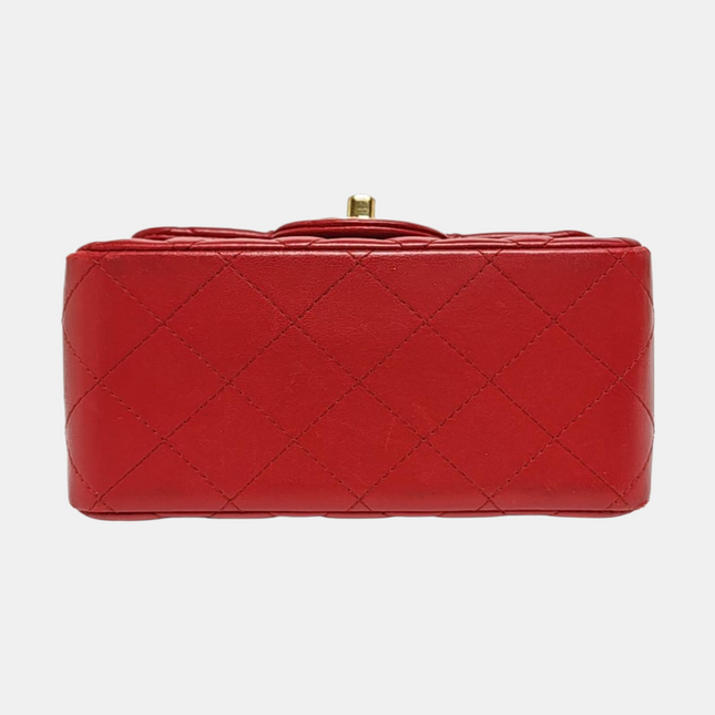 Chanel Classic Flap Mini Square Red Lambskin Leather Gold Hardware