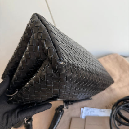 Bottega Veneta Roma Handbag Bag Intrecciato Nappa Leather Black Mini 25cm