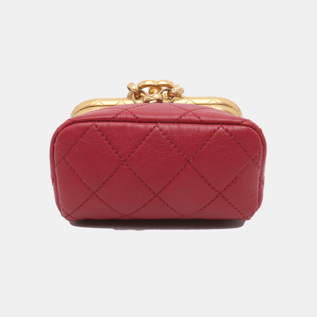 Chanel Kiss Lock Clasp Bag Super Mini Red Lambskin Leather Gold-tone Hardware, 2020