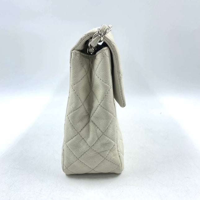 Sold Chanel Classic Flap Maxi Milk White Caviar Leather Silver-tone Hardware Giant CC Logo