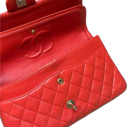 Chanel Classic Flap Medium Red Lambskin Leather with Gold Hardware