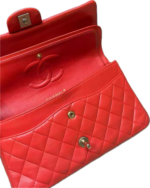 Chanel Classic Flap Medium Red Lambskin Leather with Gold Hardware