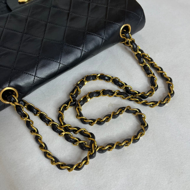 Chanel Classic Flap Vintage Medium Black Lambskin Leather 24k Gold Hardware 1994-1996