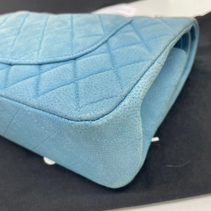 Chanel Timeless Classic Flap Medium Light Blue Caviar Leather Silver Hardware
