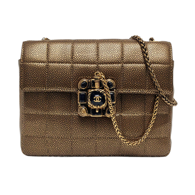 Chanel Paris Byzance Limited Edition Gold Caviar Leather Black Jewel Lock-Luxbags
