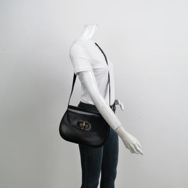 Sold Gucci Bamboo 1947 Black Leather Medium Crossbody Bag