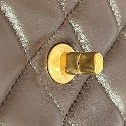 Chanel Classic Flap Maxi Chocolate Brown Lambskin Leather Single Flap Gold Hardware