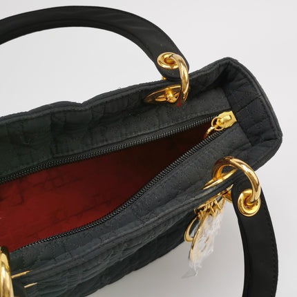Lady Dior Vintage Medium Black Cloth with Yellow Gold-tone Hardware