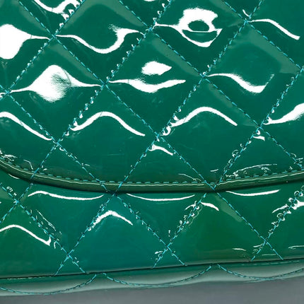 Chanel Classic Flap Medium Teal Blue Green Patent Leather Silver Hardware 2014-15