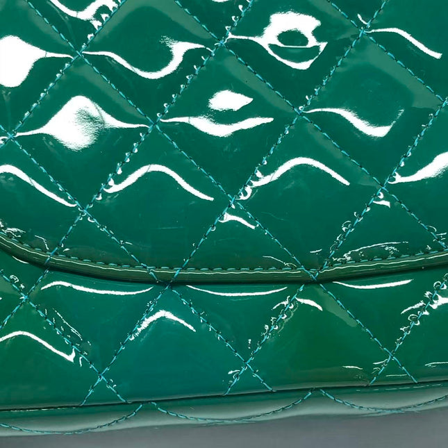 Chanel Classic Flap Medium Teal Blue Green Patent Leather Silver Hardware 2014-15