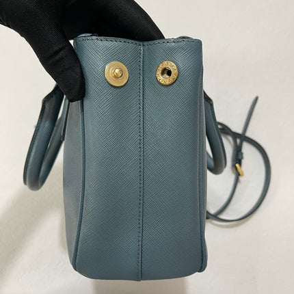 Prada Galleria Saffiano Leather Mini Grey Blue Handbag with Strap