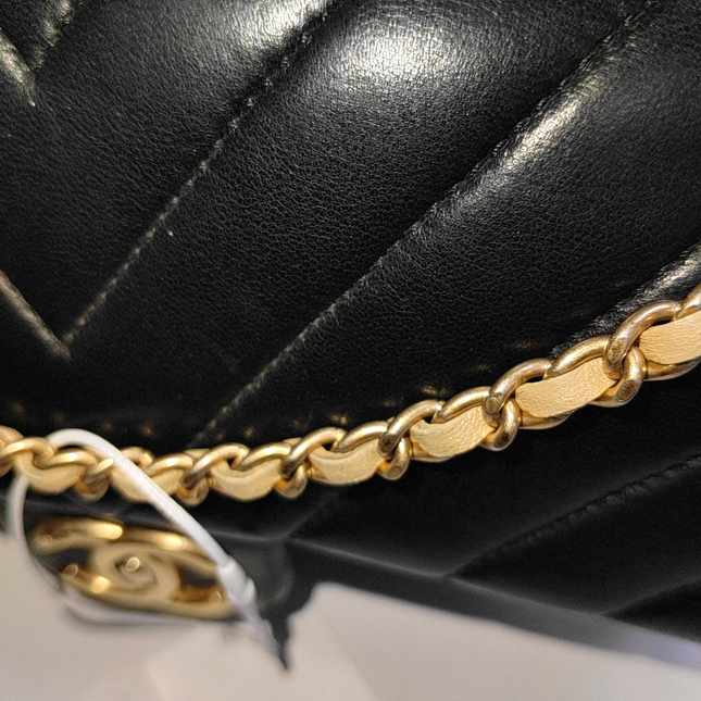 Chanel Small Bicolor Chevron Lambskin Single Flap Bag Black and Gold, 2014-15