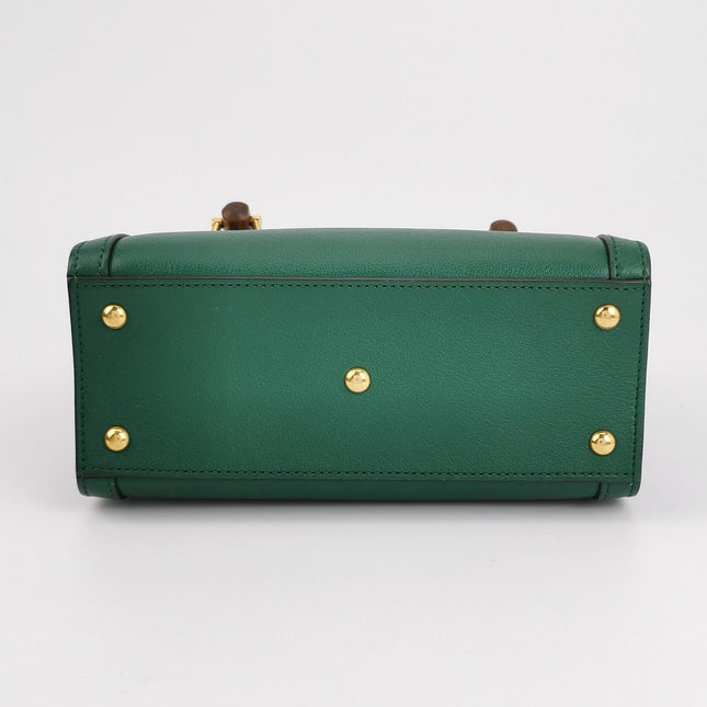 Gucci Diana Mini Green Leather Bag Bamboo Handle with Strap