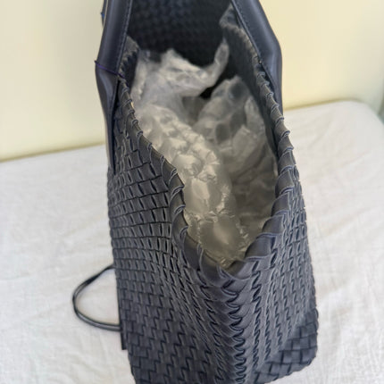Bottega Veneta Reissued Cabat Intreccio Leather Tote Bag Navy 40cm