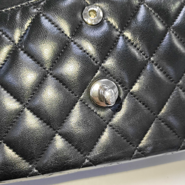 Chanel Timeless Classic Flap Medium Black Lambskin Leather Silver Hardware, 2013-2014