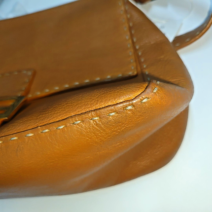 Fendi Mamma Baguette Selleria Calfskin Leather Caramel Tan Brown Shoulder Bag