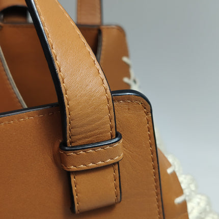 Loewe Hammock Small Brown Leather Knit Top Handle Crossbody Bag