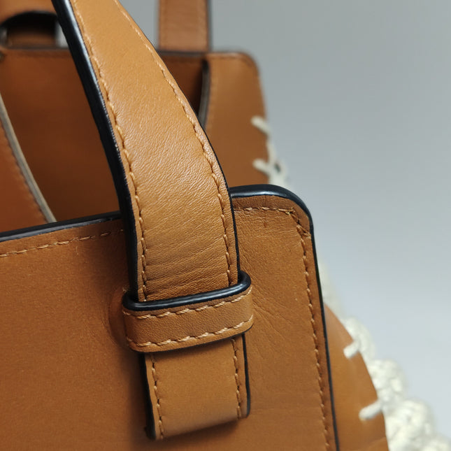 Loewe Hammock Small Brown Leather Knit Top Handle Crossbody Bag