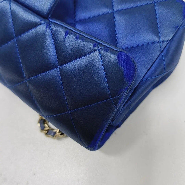Sold Chanel Classic Flap 2013-2014 Blue Silk Satin Mini Crossbody Bag