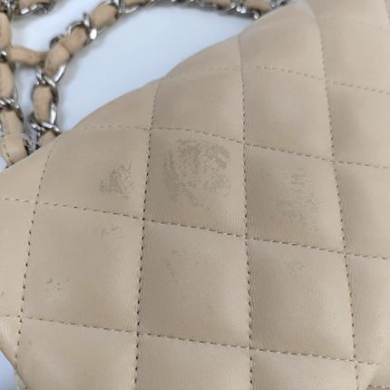 Chanel Classic Flap Jumbo Beige Lambskin Leather Single Flap with Silver Hardware