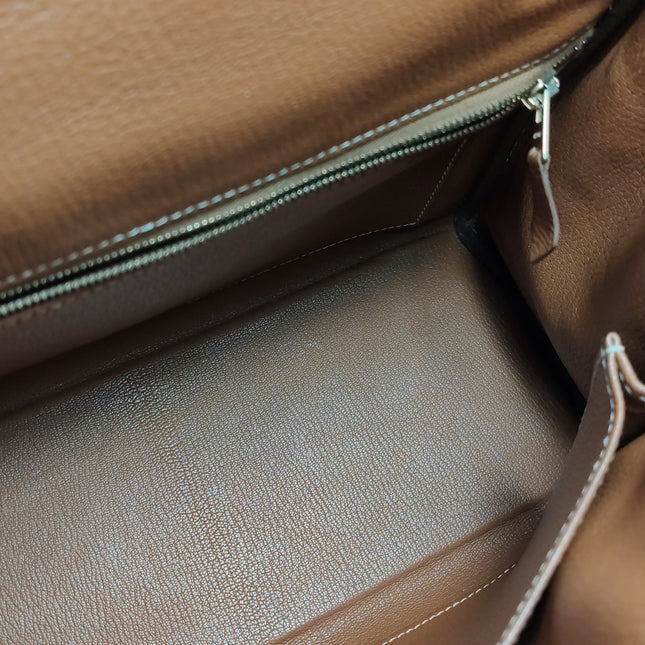 Hermes Kelly 28 Retourne Calfskin Leather Rose Exterior Brown Interior Gold Hardware Double Ring