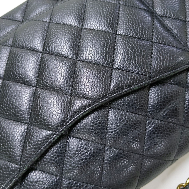 Chanel Classic Flap Medium Black Caviar Leather Double Flap Gold Hardware