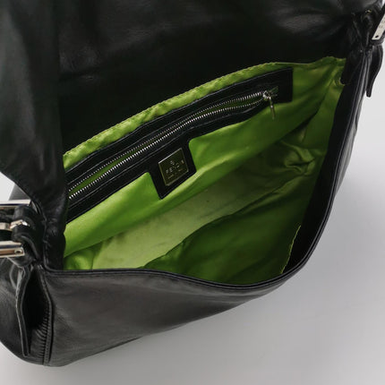 Fendi Mamma Baguette Black Lambskin Leather Green Enamel Buckle