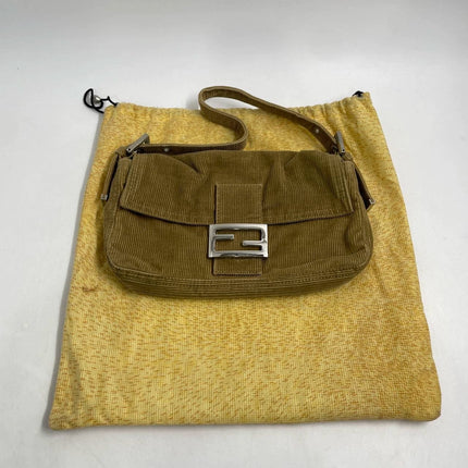 FENDI Baguette Vintage Corduroy Beige Brown Shoulder Bag