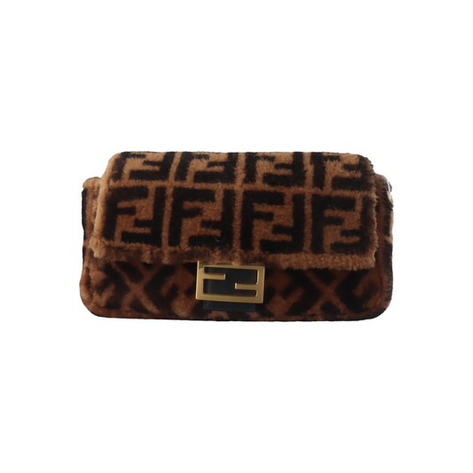 Fendi Baguette Medium Shearling Vitello Dolce Marco FF 1974 Tobacco Black Brown Zucca-Luxbags