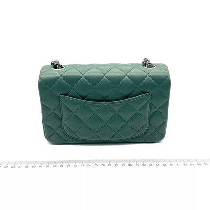 Chanel Classic Flap Mini Rectangular 2019 Green Lambskin Leather Silver Hardware