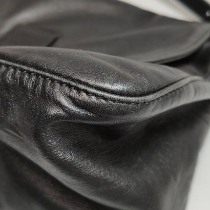 Fendi Mamma Baguette Black Lambskin Leather Green Enamel Buckle