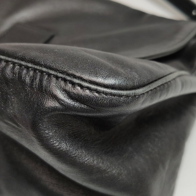 Fendi Mamma Baguette Black Lambskin Leather Green Enamel Buckle