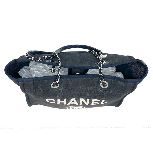 Sold Chanel Deauville Tote 2016 Medium Navy Denim Top Handle Shoulder Bag