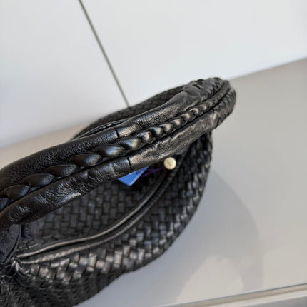 Bottega Veneta Veneta Intrecciato Hobo Bag Medium Black Leather 47cm