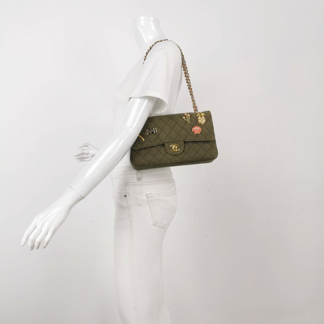 Chanel Classic Flap Green Quilted Canvas Coco Cuba Charms 2017