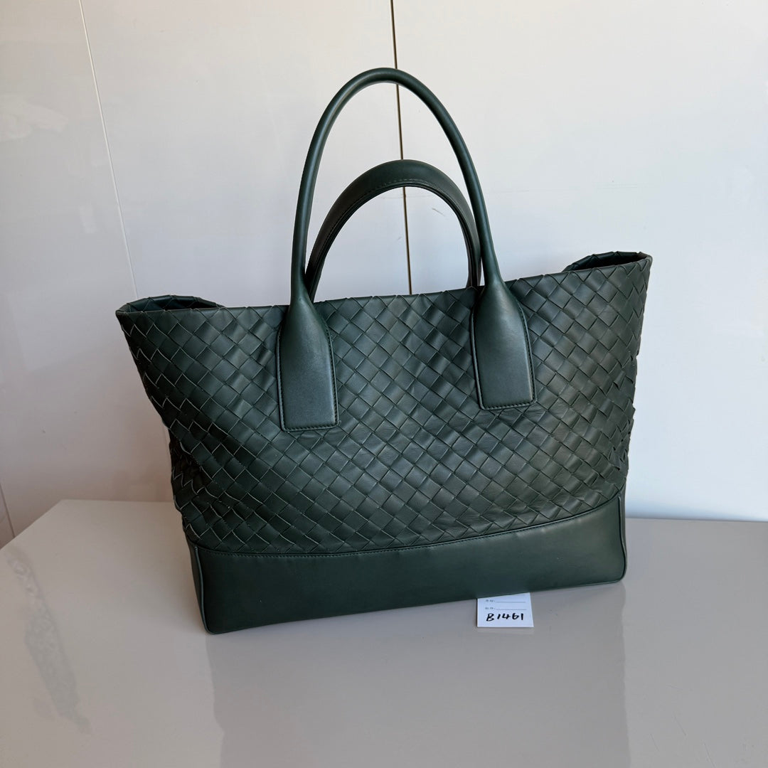 Bottega Veneta New Cabat Medium Intreccio Leather Tote Bag Dark Forest Green