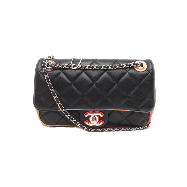 Chanel Timeless Classic Flap Lambskin Plexiglass Quilted Small Cuba Color Flap Black with Multicolor Trim-Luxbags