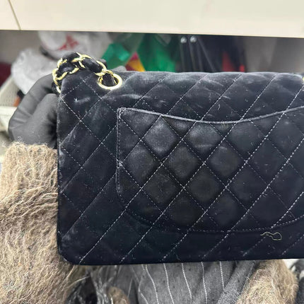 Chanel Classic Flap Medium Black Velvet Gold Hardware, 2014-2015