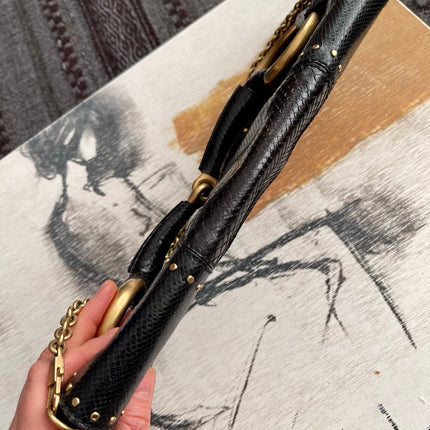 Gucci Horsebit 1955 Chain Large Black Snake-skin Leather Shoulder Bag