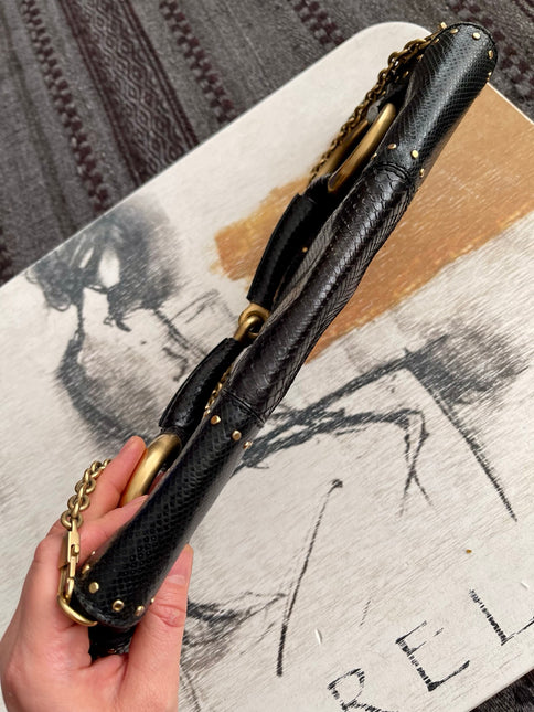 Gucci Horsebit 1955 Chain Large Black Snake-skin Leather Shoulder Bag