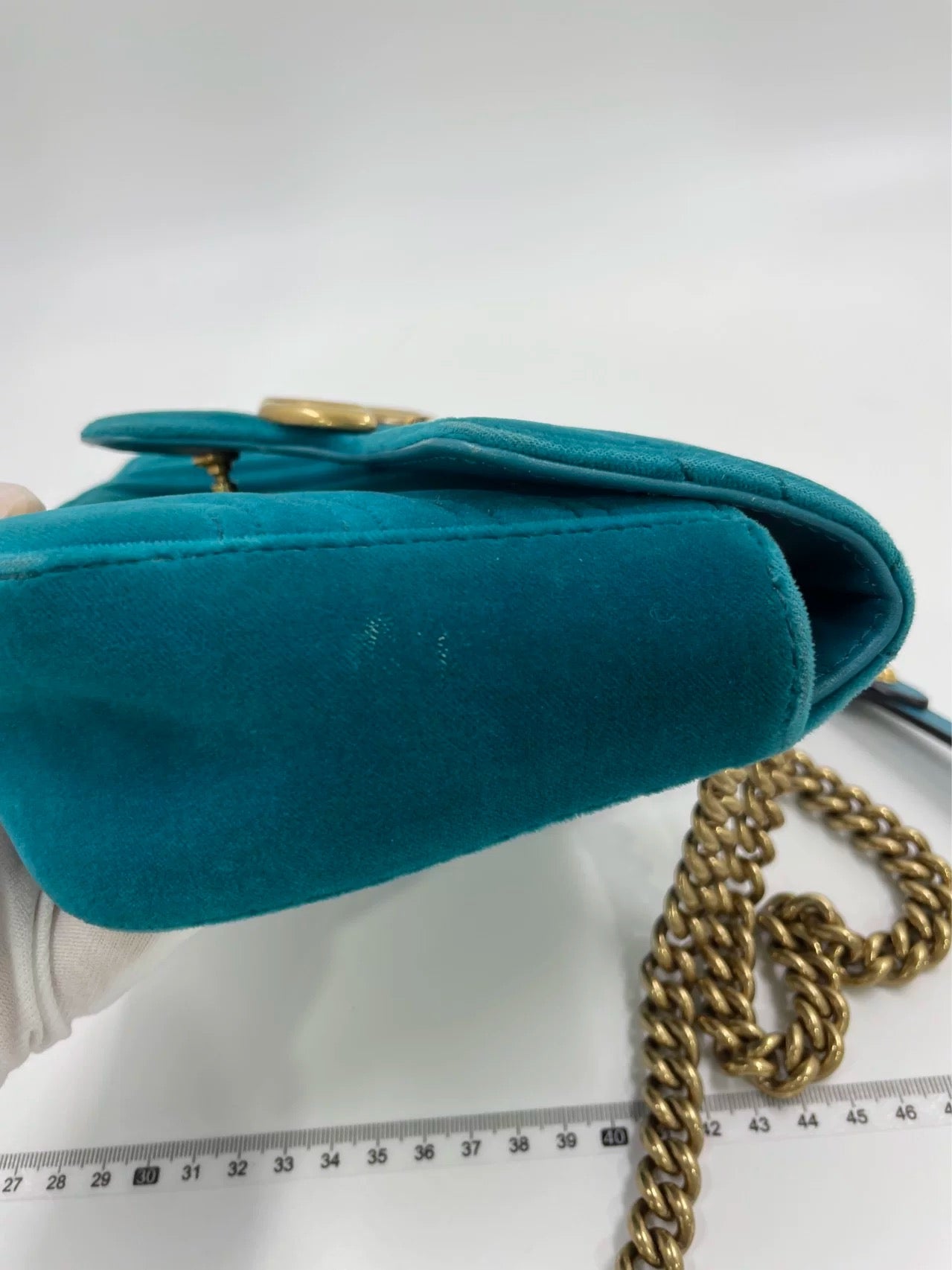 Gucci Marmont Small Flap Turquoise Blue Velvet Handbag