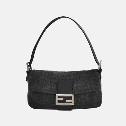 Fendi Baguette Bag Grey Wool Zucca Print Shoulder Bag-Luxbags