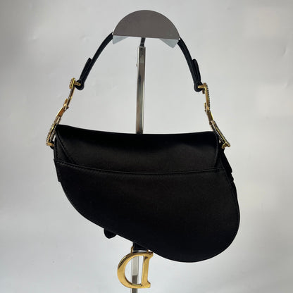 Dior Saddle Mini Silk Handbag Black with crystals