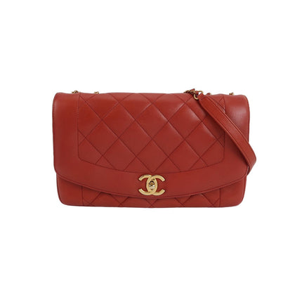 Chanel Diana CC Flap Bag Large Red Lambskin Leather 2014-2015-Luxbags