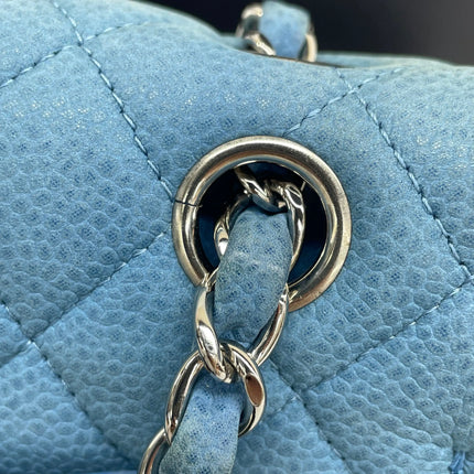 Chanel Timeless Classic Flap Medium Light Blue Caviar Leather Silver Hardware